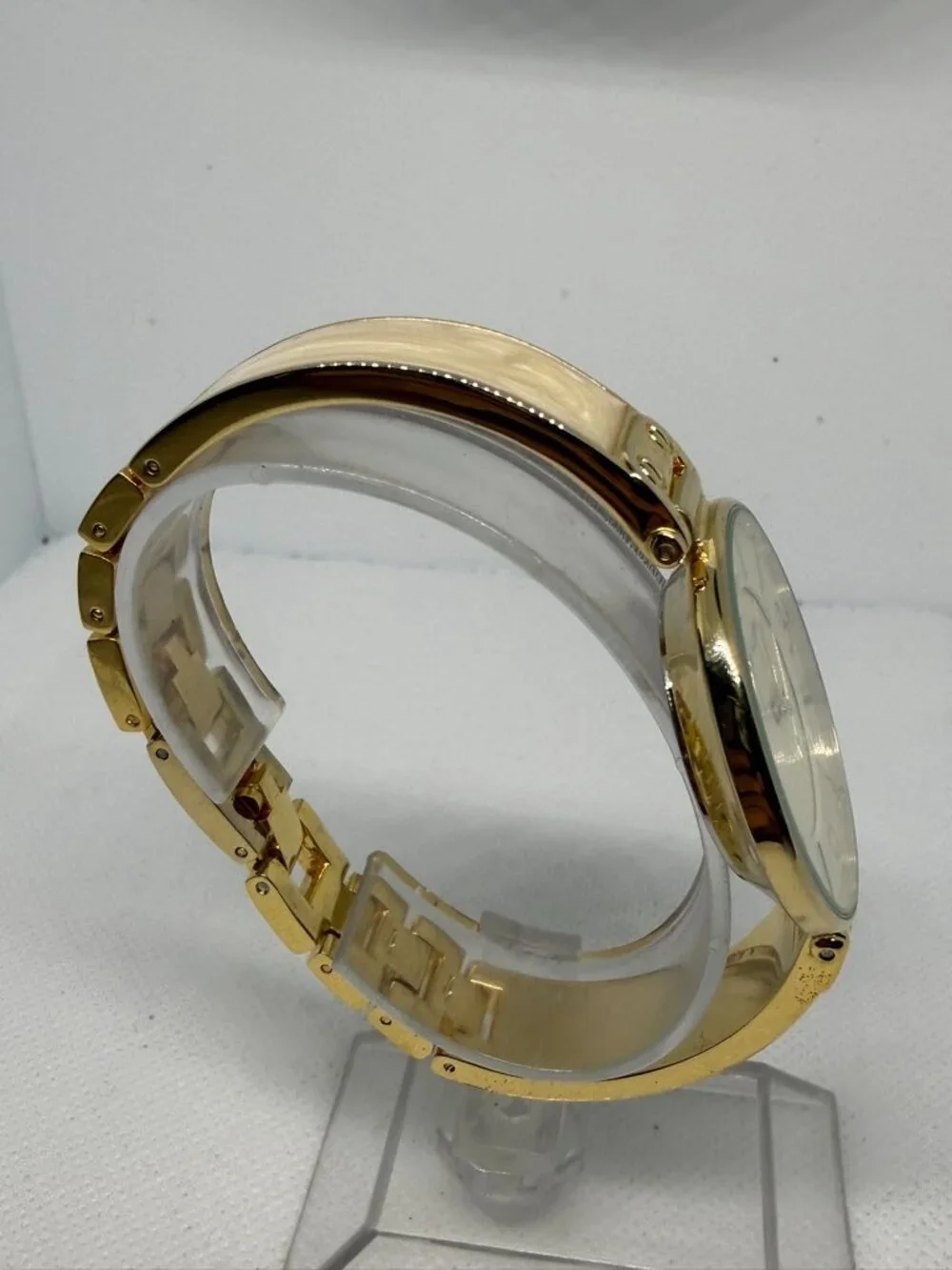 Anne Klein Women's Gold-Tone Cream Dial Marble Acetate Bracelet Watch AK/2690